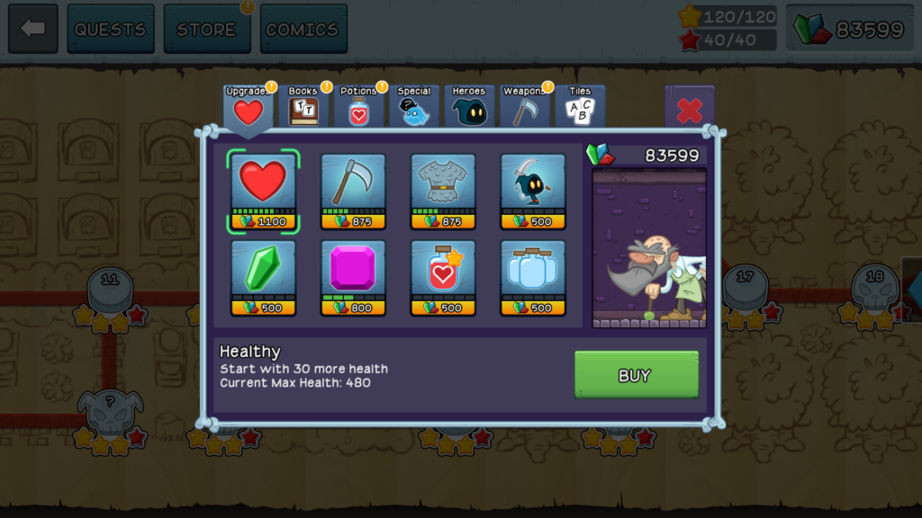 Merchant upgrades in the shop